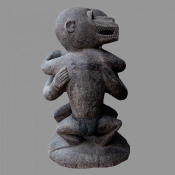 Statuette singe en bois GBekre jumeaux Baoule